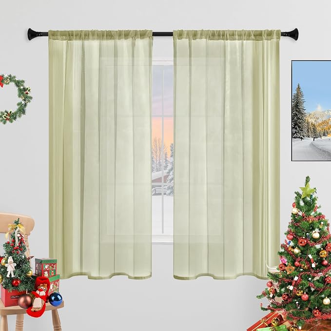 Sheer Curtains 84 Inches Long 2 Panels, Rod Pocket Short Curtain by laseniewa