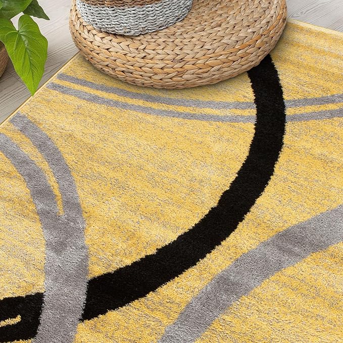 Rugshop Wavy Circles Design Area Rug, Non-Shedding Carpet - Image 8