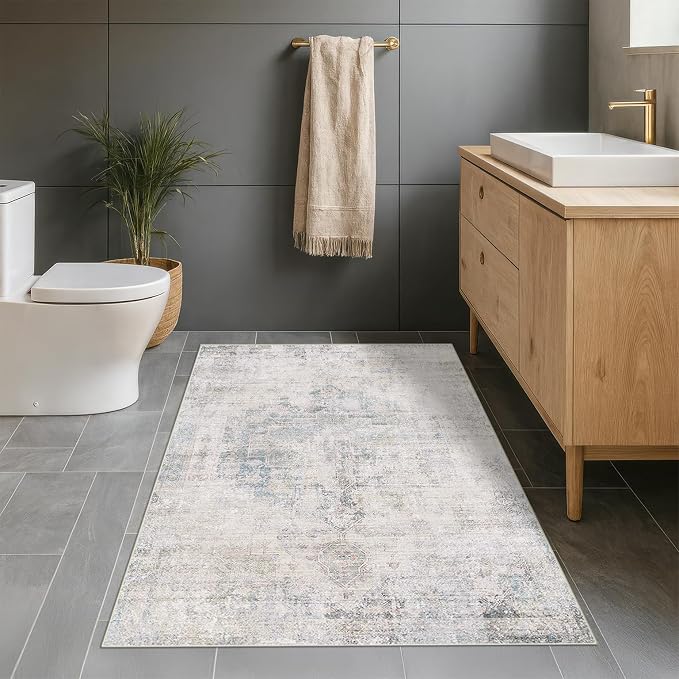 Washable Light Blue Rugs for Entryway Indoor - Image 7