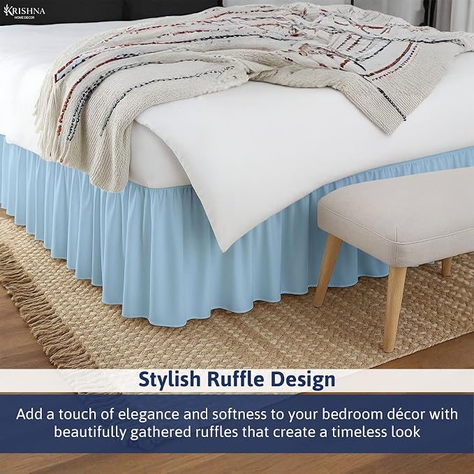 KRISHNA Ruffled Bed Skirt with Split Corners Twin, 100% Microfiber Hotel Quality - Image 5