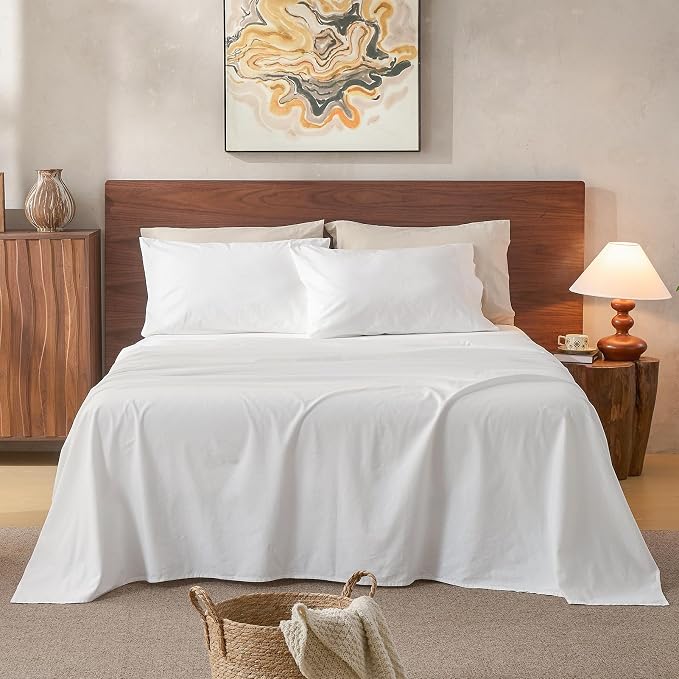 100% Linen Sheets Queen Size, Breathable & Durable 4-Piece Bed Flax Sheet Set by overket