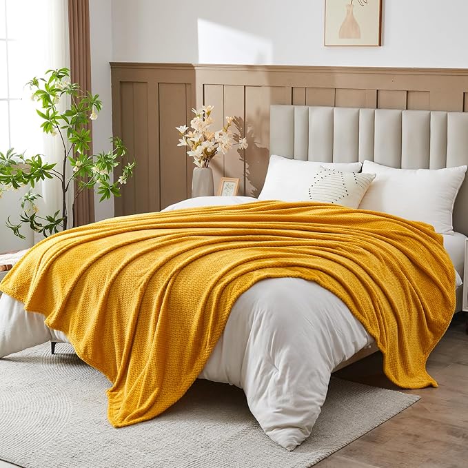NEWCOSPLAY Super Soft King Blanket Mustard Yellow Premium Silky Flannel Fleece by NEWCOSPLAY