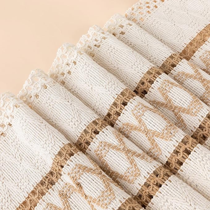 Boho Table Runner with Tassels, Woven Cream & Brown Macrame Runner Pottery Barn - Image 3