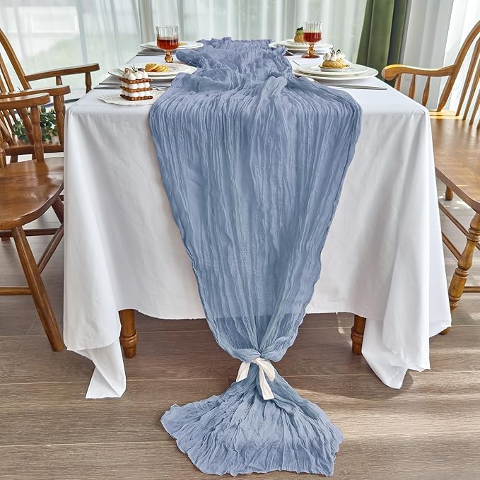IVAPUPU 2 Pcs Cheesecloth Table Runner - 10ft Dusty Blue Boho Gauze Cheese - Image 3