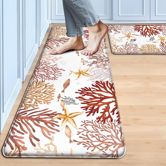 Kitchen Mats for Floor Cushioned Anti Fatigue Sets of 2 Coastal Kitchen Rugs by Tritard