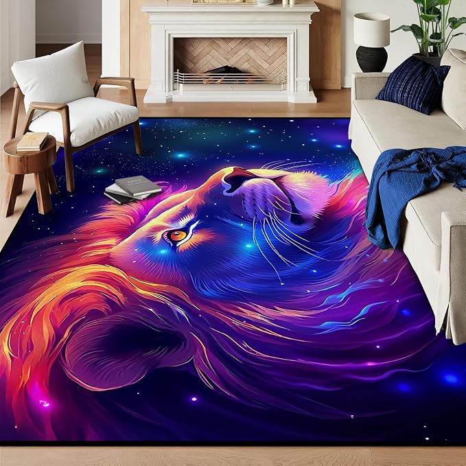 5' X 7' Galaxy Lion Rug 3D Fierce Lions Area Rugs - Image 6