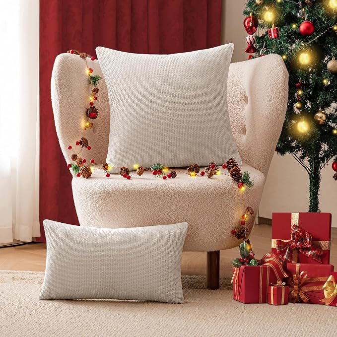 a moment Ivory Chenille Throw Pillow Covers 20x20 Inch Pack of 2 Modern - Image 2