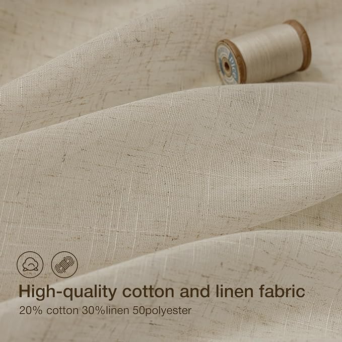 Anmao Natural Linen Curtains for Living Room 84 Inch Length 2 Panels Set - Image 2