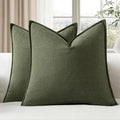 EMEMA Decorative Linen Throw Pillow Covers 24x24 Inch Dark Olive Green Boho by EMEMA