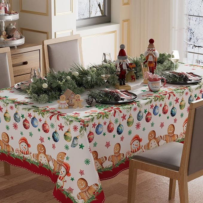 XCHI Gingerbread Man Snowman Tree Winter Tablecloth Square Christmas Table by XCHI