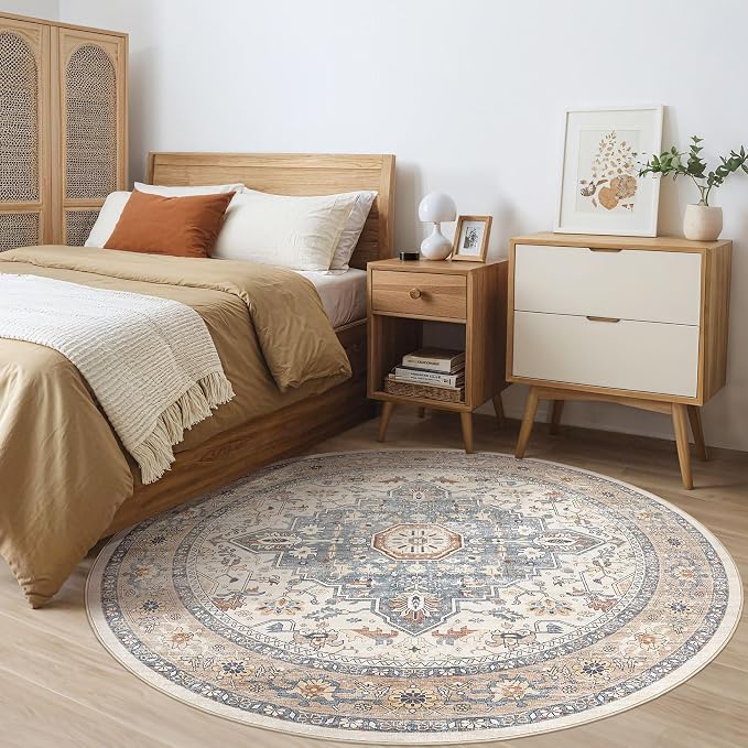 Round Rug Living Room Rugs: 10Ft Washable Boho Neutral Large Circle Soft Indoor - Image 4