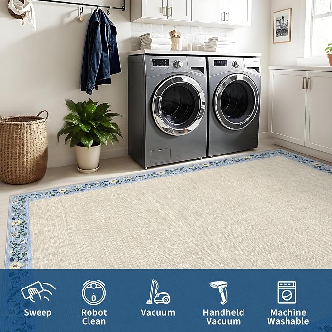 GarveeHome Washable Living Room Rug 9x12 Floral Bordered Area Rugs Soft Thin - Image 8