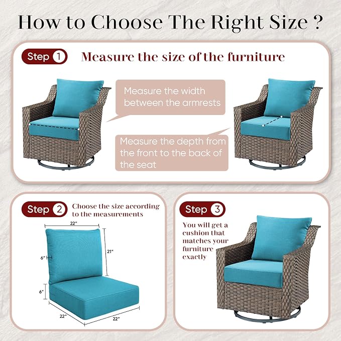Luxury Outdoor Seat Cushion Set-22 x 24 x 6 Inch Outdoor Chair Cushions - Image 3