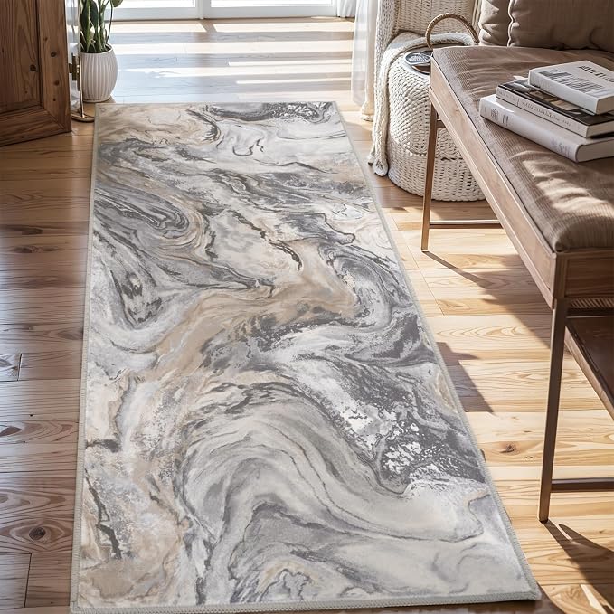 2x6 Runner Rug for Hallways Kitchen Modern Abstract Washable Runner Rug Blue - Image 3