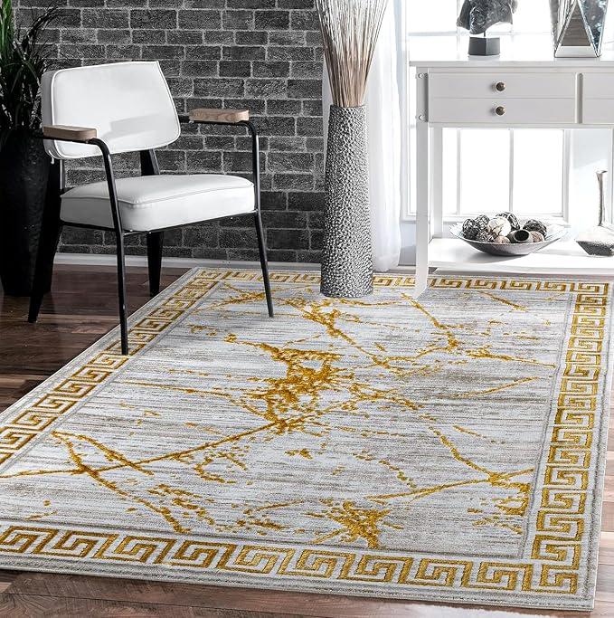 GLORY RUGS Area Rugs Marble 5X7 Cream Gold Carpet Modern Abstract Rug Living by GLORYRUGS