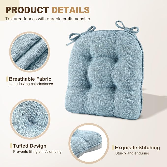 downluxe Indoor Chair Cushions for Dining Chairs, Tufted Overstuffed Textured - Image 5