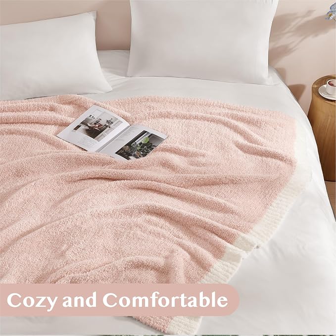 WRENSONGE Throw Blanket Cationic Dyeing Pink Soft Cozy Fluffy Warm Hand Made - Image 4