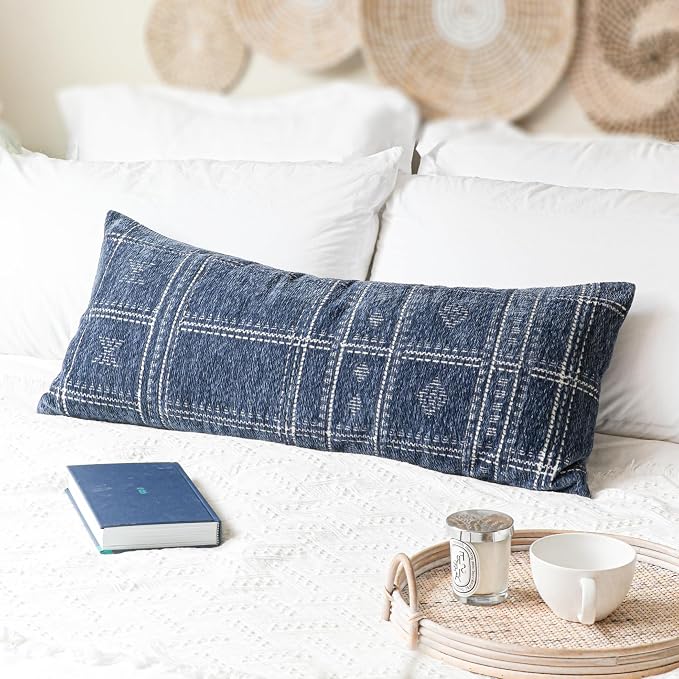 BlissBlush Dark Blue Boho Lumbar Throw Pillow Cover 14X36, Decorative Long - Image 7