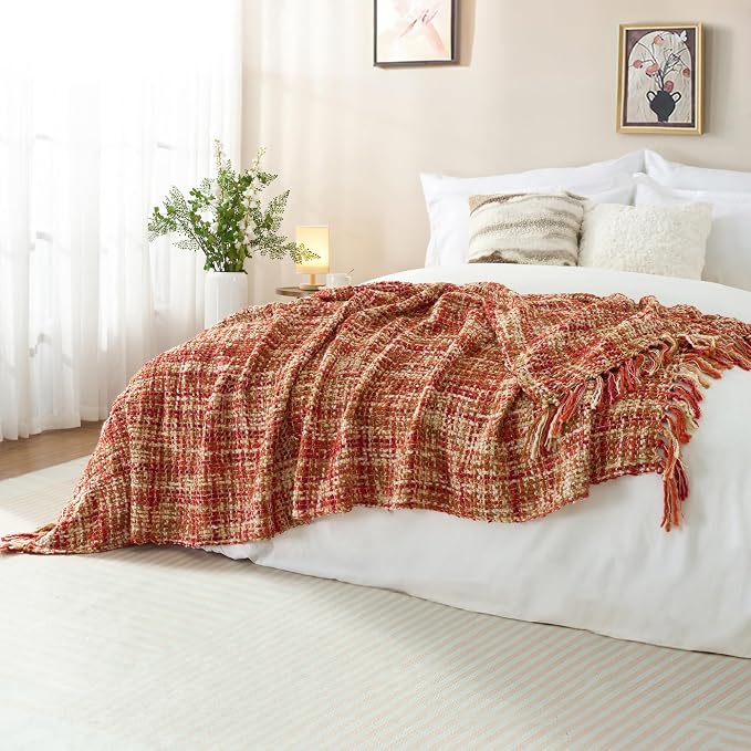 Multi-Color Dark Red Cable Knitted Throw Blanket - Image 5