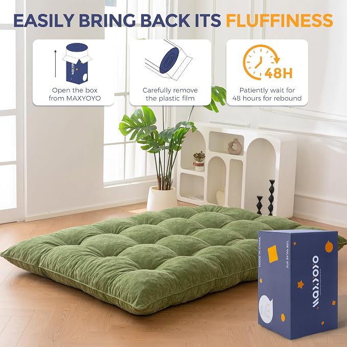 MAXYOYO Japanese Floor Mattress Queen Size, Thick Chenille Tatami Mat Sleeping - Image 7