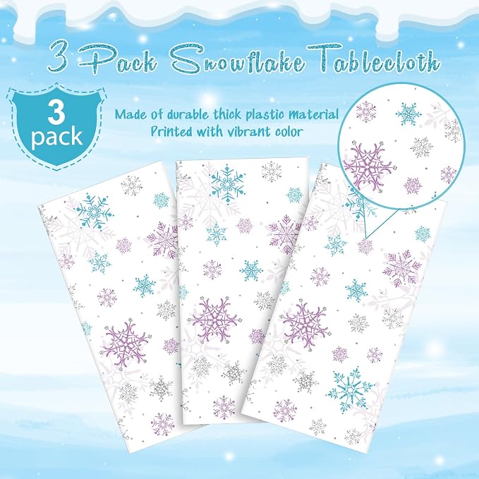 3 Pieces Christmas Snowflake Party Tablecloth Decorations, Plastic Purple and - Image 4