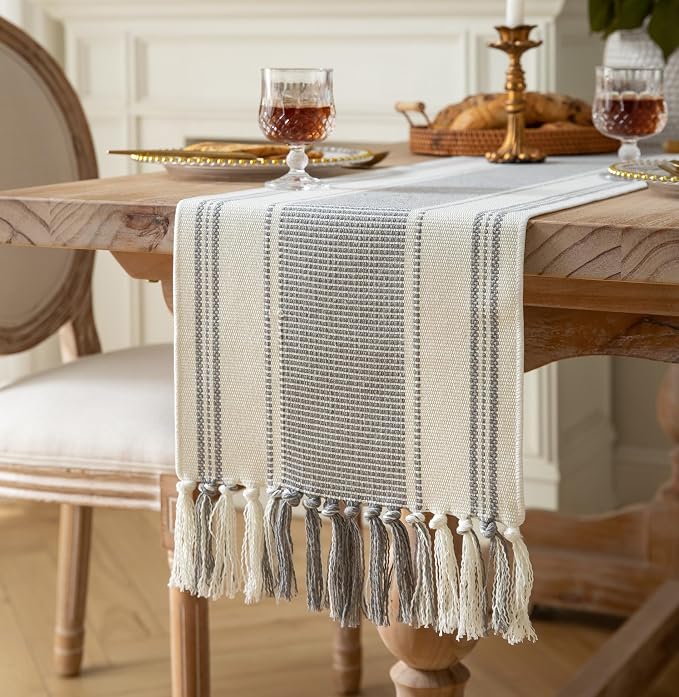 Caflife Boho Table Runner Grey Stripe - Image 2