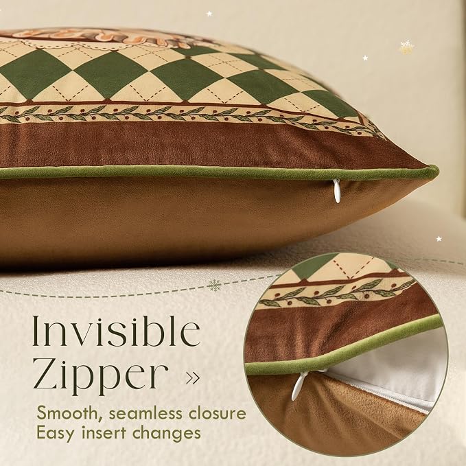Grandmillennial Checkered Pillow Cover, Velvet Euro Sham Covers Decorative - Image 5