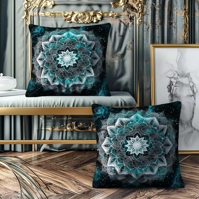Mandala Throw Pillow Covers 18x18 Set of 2 | Geometric Flower Square Pillow - Image 4