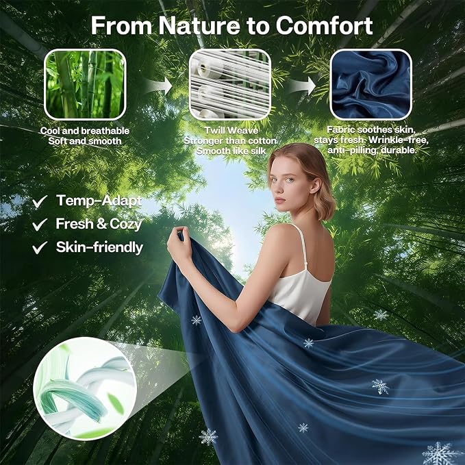MR&HM Fitted Sheet & Pillowcase Set Queen, 3-Piece Blend Rayon Derived from - Image 2