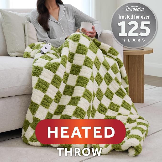 Sunbeam Printed Royal Sherpa Foot Pocket Heated Throw Electric Blanket - Image 2