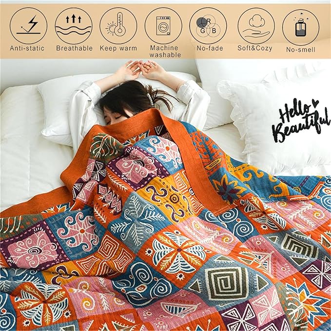 Christmas Cotton Throw Blanket for Couch Bed 60''x80'', Cotton Quilt Boho Throw - Image 4