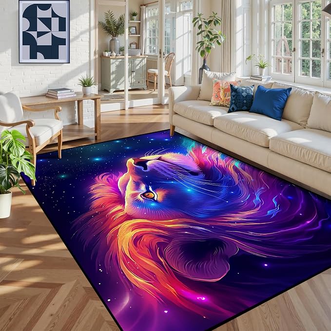 6' x 9' Galaxy Lion Rug Large 3D Fierce Lions Space Area Rugs - Image 6