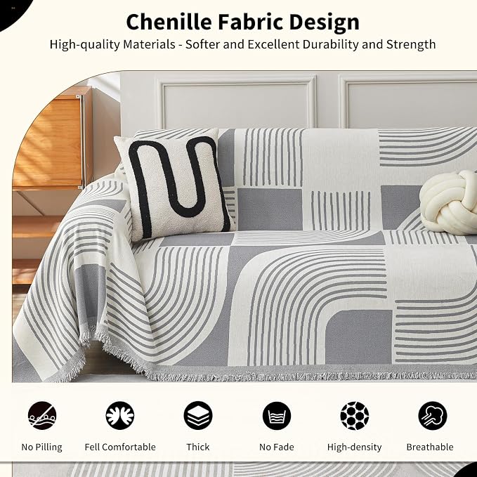 Boho Couch Cover Sofa Covers Washable, Chenille Couch Covers - Image 3