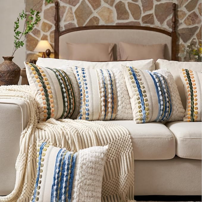 Aeckself Boho Chenille Tufted Throw Pillow Covers 18x18 Inch Set of 2, - Image 6