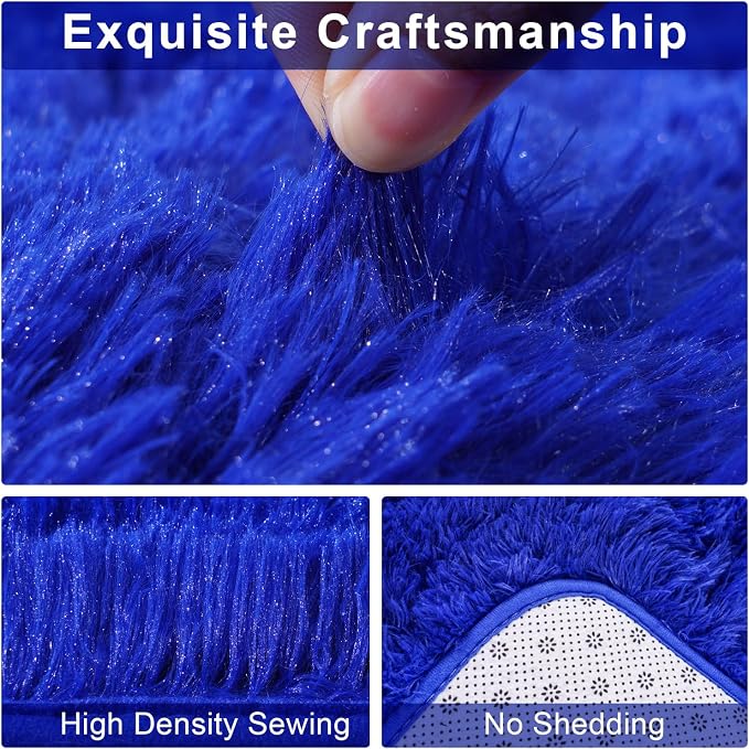 Large Fuzzy Rug 8x10 Feet Blue Fluffy Rug - Image 5