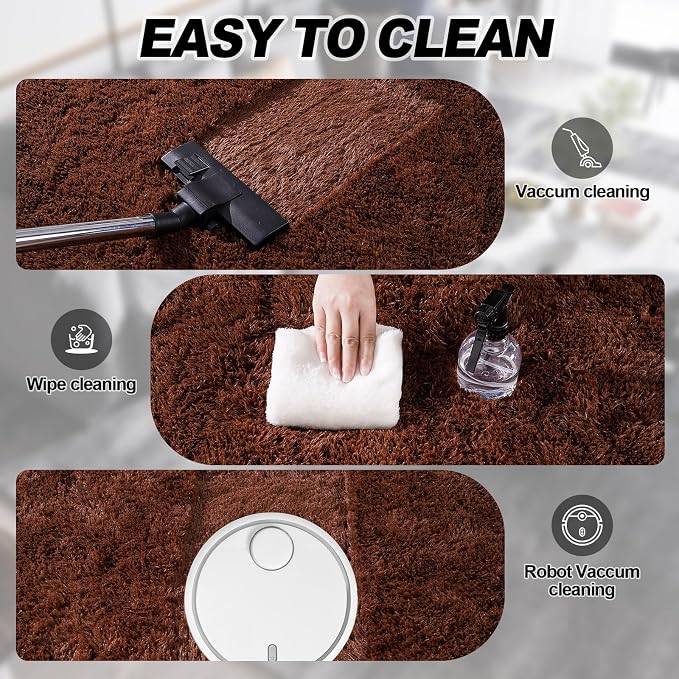 Brown Plush Rug for Living Room Fuzzy Carpet for Bedroom Dorm, Non-Slip High - Image 7