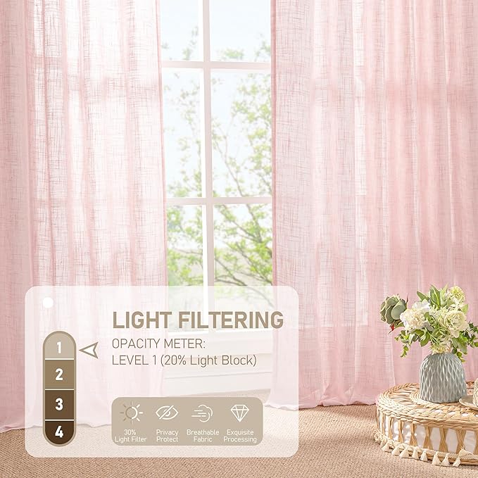 LAMIT 54 Inch Semi Sheer Window Linen Curtains, Light Filtering Panels Back Tab - Image 4