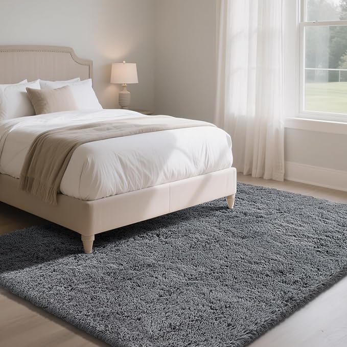 Fluffy Rug Shaggy Area Rug, Dark Grey 4x6 Area Rugs - Image 3