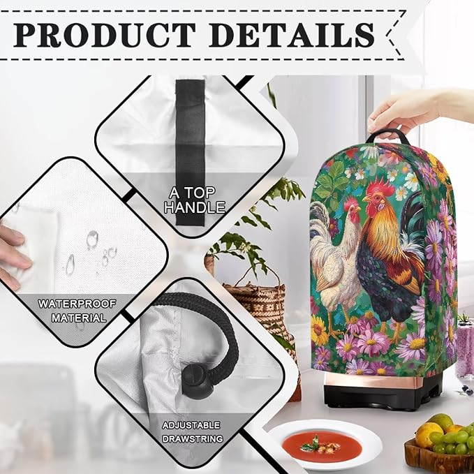 Rooster Flower Blender Dust Cover Stand Mixer or Coffee Maker Appliance Covers - Image 5