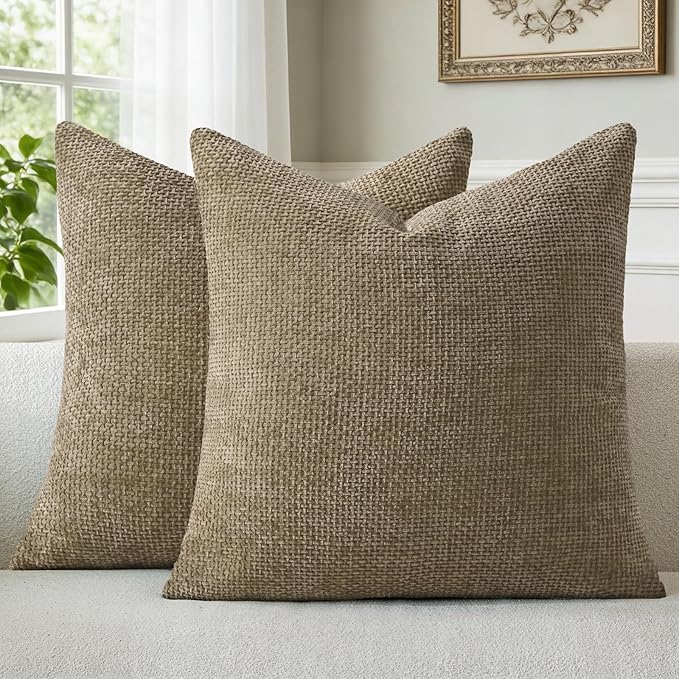 a moment Brown Chenille Throw Pillow Covers 16x16 Inch Pack of 2 Modern by amoment