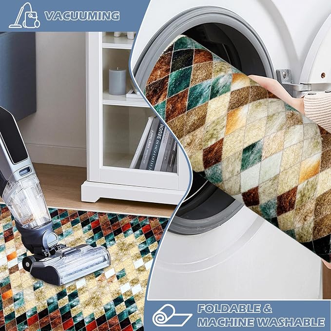 Runner Rug Washable 4x6 FT, Non Slip Rubber Backing Abstract Carpet, Soft Area - Image 5