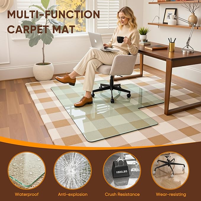 Antok Irregular Tempered Glass Chair Mat, Heavy Duty 0.2" Desk Chair Mat - Image 3