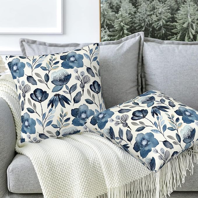 Throw Pillow Covers Blue Floral Pillow Covers 18x18 Inch Set of 2 Throw Pillows - Image 5