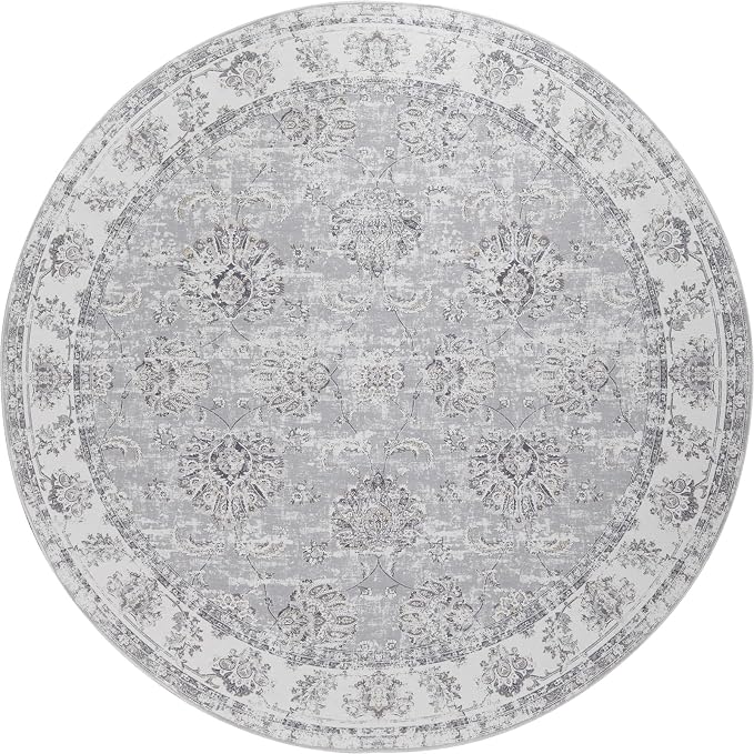 jinchan Fiora Round Rug 5ft Area Rugs Vintage Floral Distressed Design - Image 7