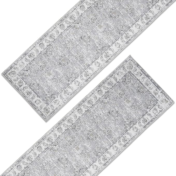 jinchan Fiora Runner Rug 3x10-2pcs Kitchen Washable Vintage Hallway Rug Floral - Image 3
