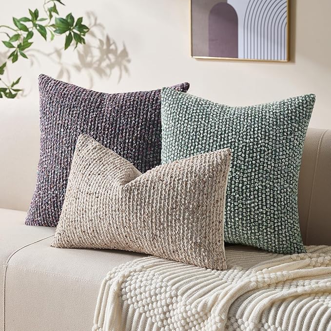 Decorative Couch Throw Pillow Covers 20x20 Purple Striped Soft Wool Pillow - Image 4