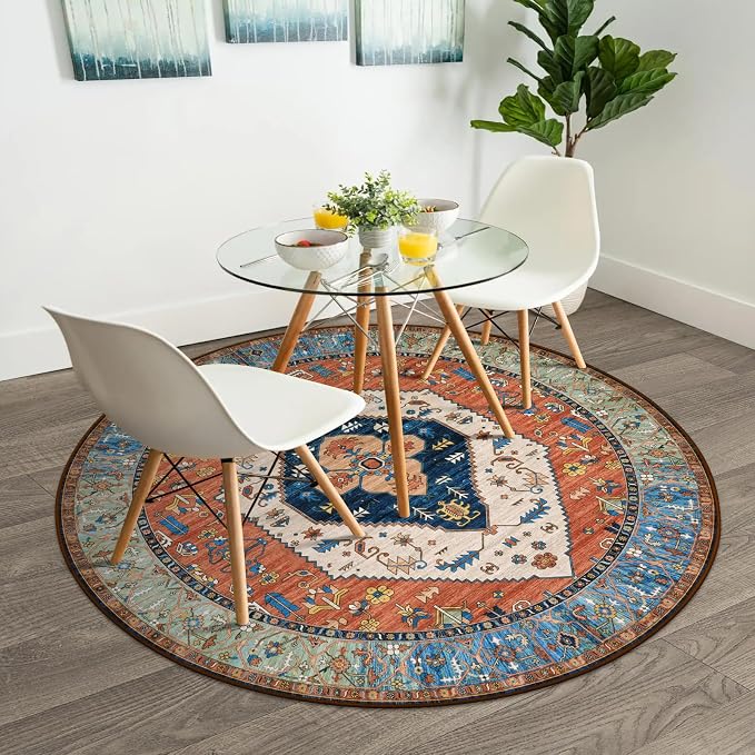 Lahome Boho Washable 5Ft Round Area Rug, Non-Slip Throw Untra-Thin Round Carpet - Image 9
