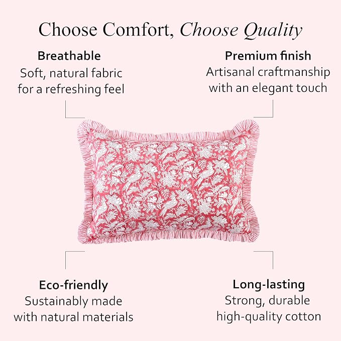 CPC Ruby Red 100% Cotton Block Print Ruffle Sham Cover 20X30 inch Pack of 2 - Image 5