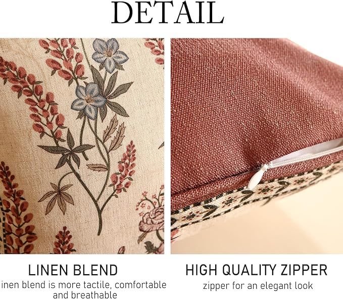 ISAENNE Design Linen Vintage Throw Pillow Covers 18"x18", Square Cushion Covers - Image 4