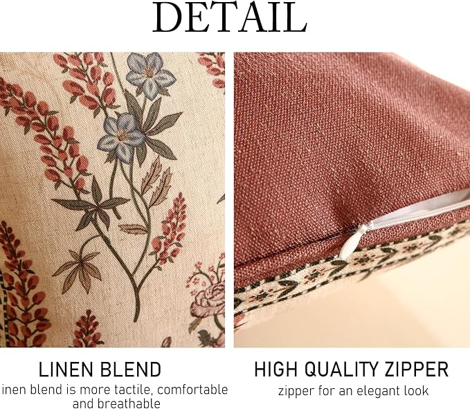 ISAENNE Design Linen Vintage Throw Pillow Covers 12"x20" Pack of 2, Rectangle - Image 4